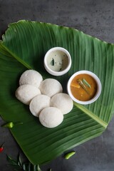 Idly sambar and coconut chutney - South Indian steamed breakfast