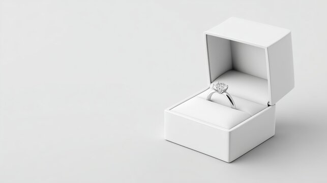 Diamond engagement ring in elegant white jewelry box