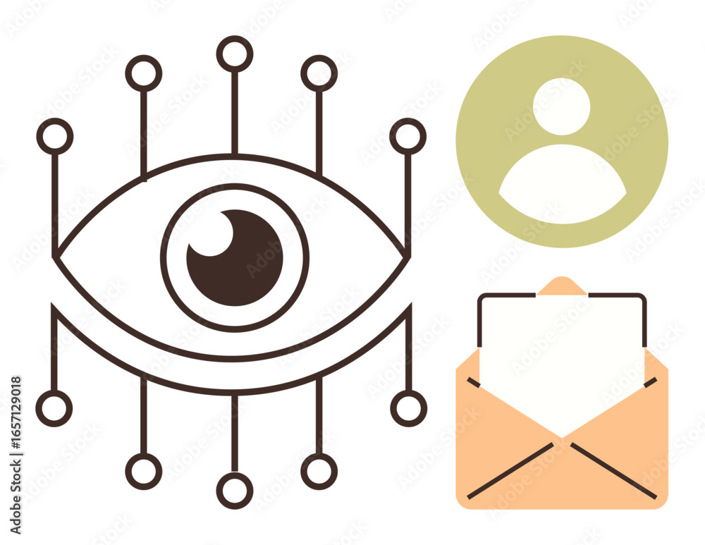 Aufkleber eye with circuit nodes symbolizing connectivity, a user profile icon for identity, and an open envel