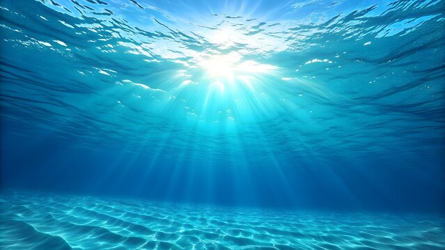Underwater ocean sunlight background image blue sea water sand bottom nature view
