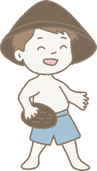 코코넛을 들고 있는 귀여운 만화 캐릭터