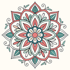 Vivid mixed color detailed watercolor style mandala design for artistic projects and decorations