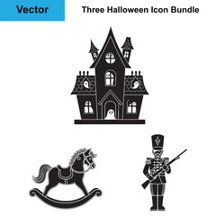 Haunted Dollhouse Rocking Horse Toy Soldier Silhouette Halloween Vector Bundle