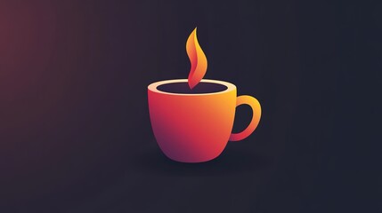 A colorful, stylized illustration of a coffee cup with steam rising from it, set against a dark background.