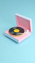 Pastel-colored record player on a light blue background.  3D model