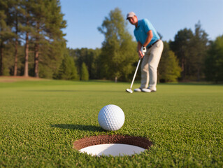 golfer putting a ball into the hole