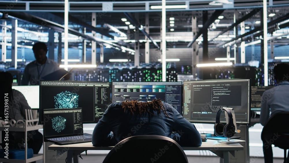 Poster irked data center it expert smashing desk, upset by malfunctioning gear while using node tree softwa