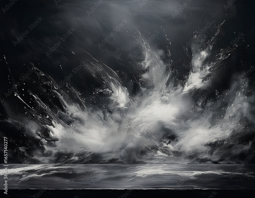 Wall mural abstract dark background with dynamic white splashes resembling chalk dust creating a dramatic chalk