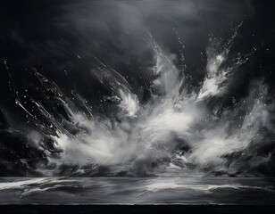 abstract dark background with dynamic white splashes resembling chalk dust creating a dramatic chalkboard effect for artistic projects