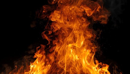 Fototapeta premium Fiery Inferno A Blaze of Orange and Yellow Flames Against a Black Background