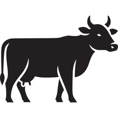 Cow silhouette isolated on white background, a symbol of agriculture, dairy, and rural life