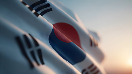 Vibrant flag of south Korea waving in the wind. Patriotism and national pride for Independence Day and national holiday.