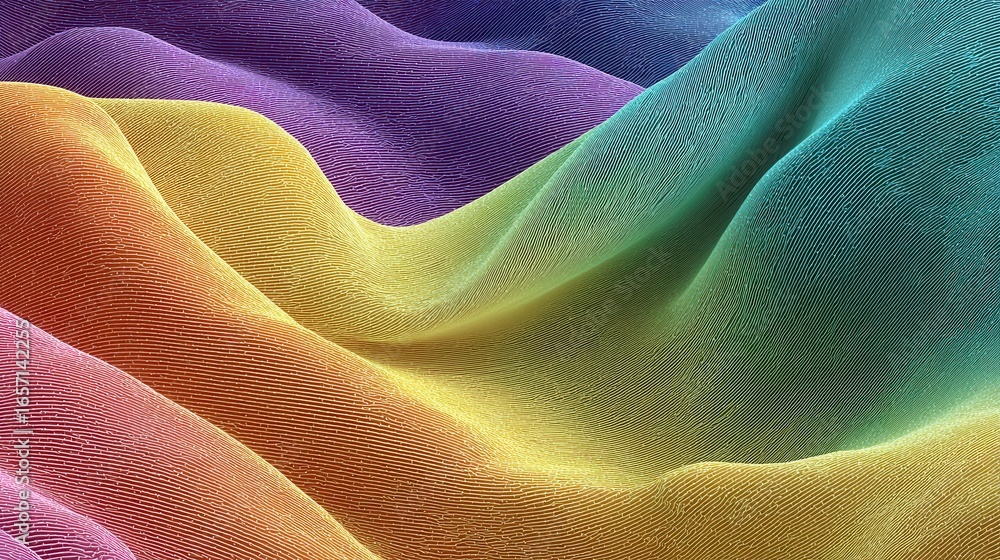 Poster abstract multicolored textured waves with a rippling pattern creates an unusual digital landscape