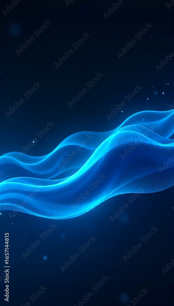 Poster generative ai: serene flow of cobalt blue waves on a deep dark background emitting a soft