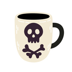 Halloween mug with skull and crossbones design isolated on white background