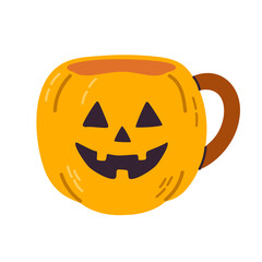 Halloween mug with jack-o-lantern face design isolated on white background