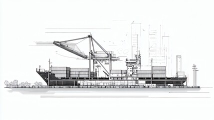 Cross-section illustration of a container ship at a port, showcasing its internal structure and loading process.
