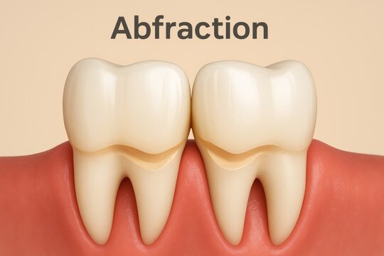 Dental abfraction revealing tooth structure damage near gumline, demonstrating potential oral health risks from mechanical stress and poor dental care practices