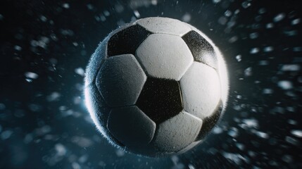Fototapeta premium Soccer ball, fast motion, dark background, energy, sports promo