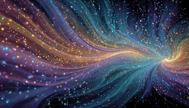 Abstract swirling cosmic ribbons, dotted with light