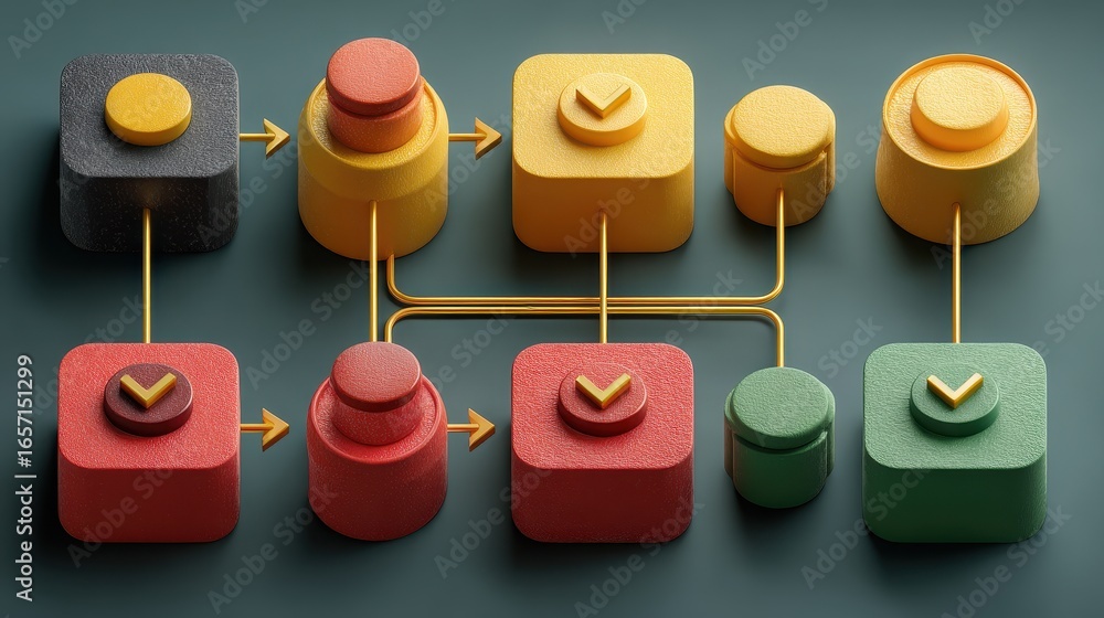 Poster abstract isometric network representing data flow with nature elements on a purple background
