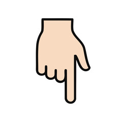 Graphical Hand Gesture Pointing Downward with Extended Index Finger on White Background