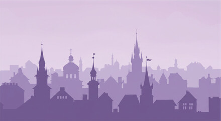Obraz premium Violet Misty Cityscape Silhouette