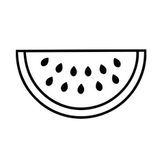 Simple Black and White Outline Drawing of a Watermelon Slice with Seeds