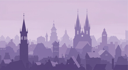 Obraz premium Violet Misty Cityscape Silhouette