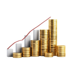 Gold coins stacked with upward trending graph