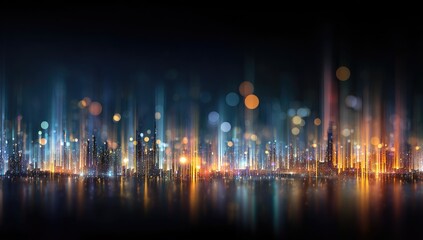 Night cityscape, illuminated skyline, reflection, futuristic glow, urban development, website banner
