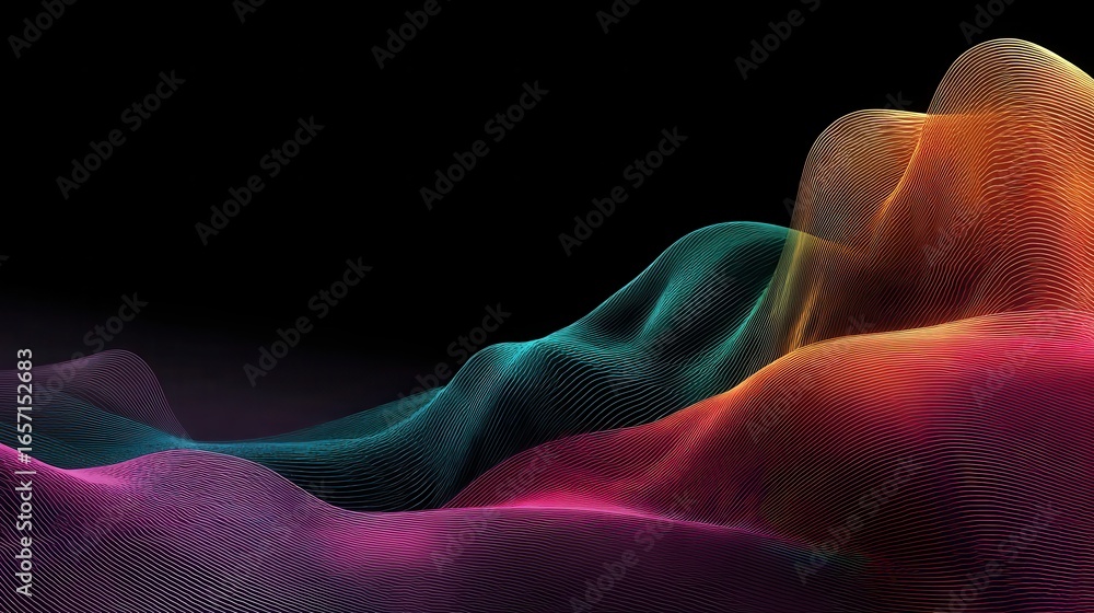 Aufkleber abstract digital art depicts flowing multi-colored wave patterns formed from numerous fine dots on d