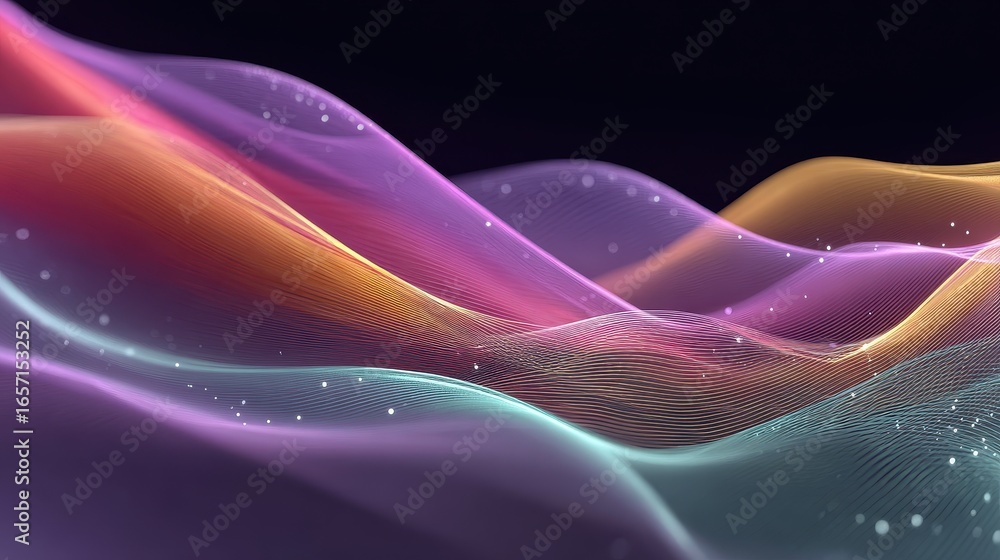 Aufkleber abstract digital art depicts flowing multi-colored wave patterns formed from numerous fine dots on d
