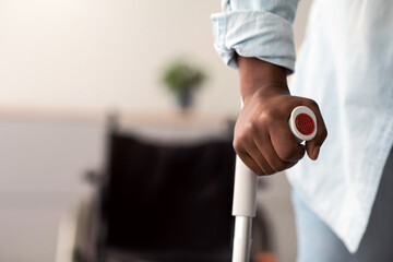Recovery, workout and rehabilitation after injury in clinic and home. Hand of adult african...