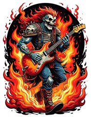 Fototapeta premium Skull guitarist in flames