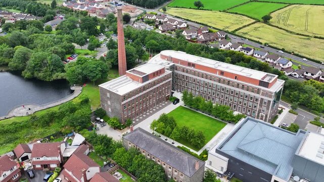 Aerial View of Mossley Mill, Theatre at The Mill, Museum at The Mill, Newtownabbey Co Antrim Northern Ireland 01-08-25 