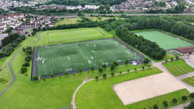 Aerial View of Playing fields at Valley Leisure Centre and Sports facility Valley Park Newtownabbey Co Antrim Northern Ireland 12-08-25