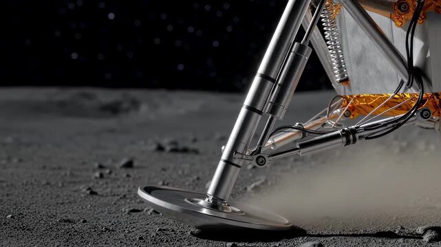 Side perspective of a lunar landers footpad being dropped from height highlighting the legs stability and cushioning features.