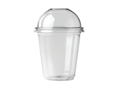 Clear plastic disposable cup with dome lid
