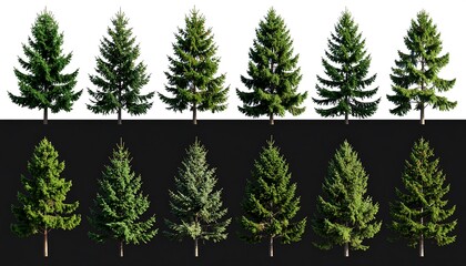 Obraz premium Collection of various fir trees with different lighting effects.