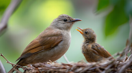Fototapeta premium bird, robin, birds, feather, Baby bird, hatchling, mother bird, bird feeder, bird nest, mountain, forest, birdhouse, family, breeding, animal, nature, branch, wild, starling, wildlife, spring, life, 