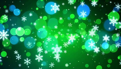 A festive, vibrant backdrop featuring white snowflakes and bright, glowing circles in shades of blue and green.