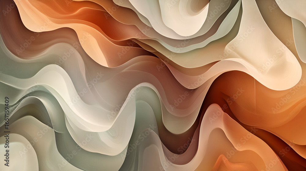 Poster abstract waves of earthy tones intertwine and flow, creating a mesmerizing and organic texture with 