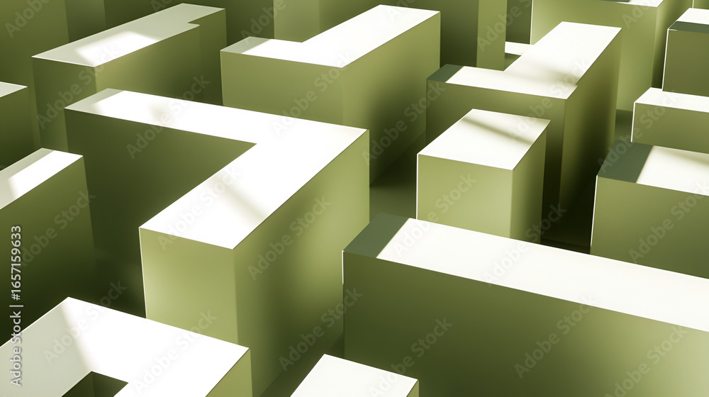 Poster an abstract geometric maze of interlocking blocks creates a compelling visual puzzle with light and 