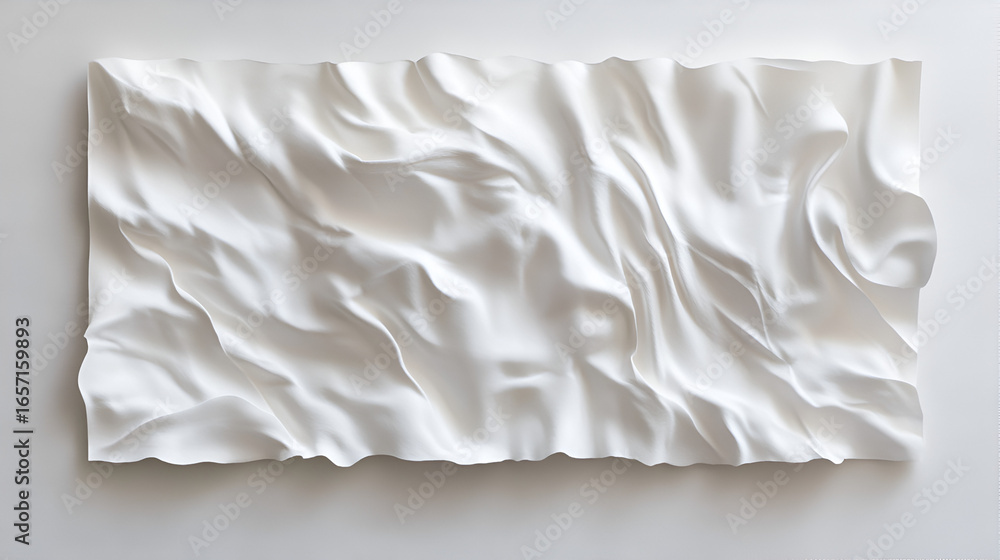 Poster a captivating three-dimensional abstract artwork featuring dynamic, flowing folds and intricate text