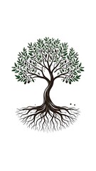 Naklejka premium Olive tree, detailed roots, branches