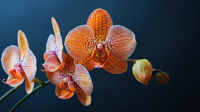 Orange and pink orchids on a dark background