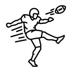 American Football Kicker Punting Ball Line Art Vector Icon Isolated on White background