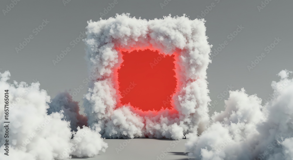 Poster cloud cube with red light opening