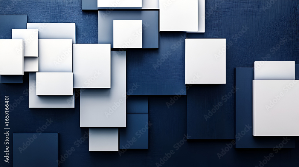 Aufkleber an abstract arrangement of layered geometric shapes in shades of blue and white creates a visually d